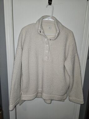 aerie Ivory Sherpa Snap-Front Pullovern Sweater